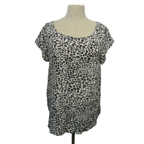 Joie Women's Silk Leopard Print Square Neck Short Sleeve Top White Black Size Lj - Picture 1 of 11